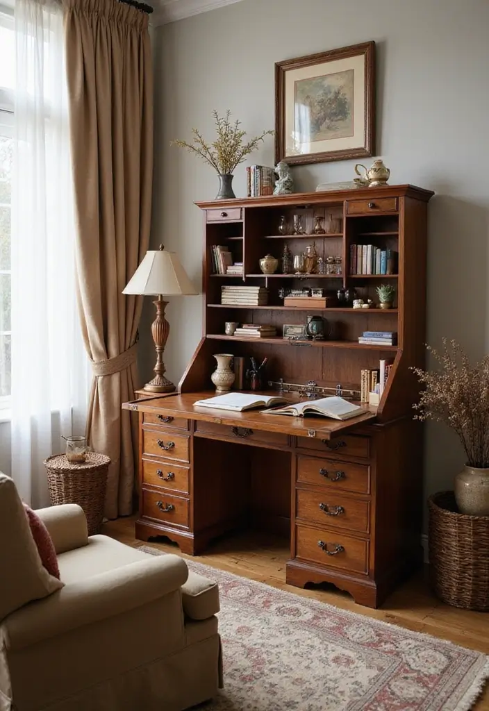 51+ Executive Desk Ideas for Your Home Office - 27. Vintage Secretary Desk