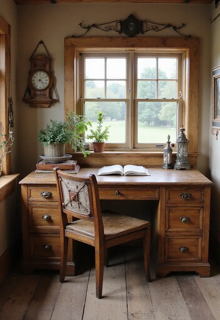 51+ Executive Desk Ideas for Your Home Office - 48. Antique Farmhouse Desk