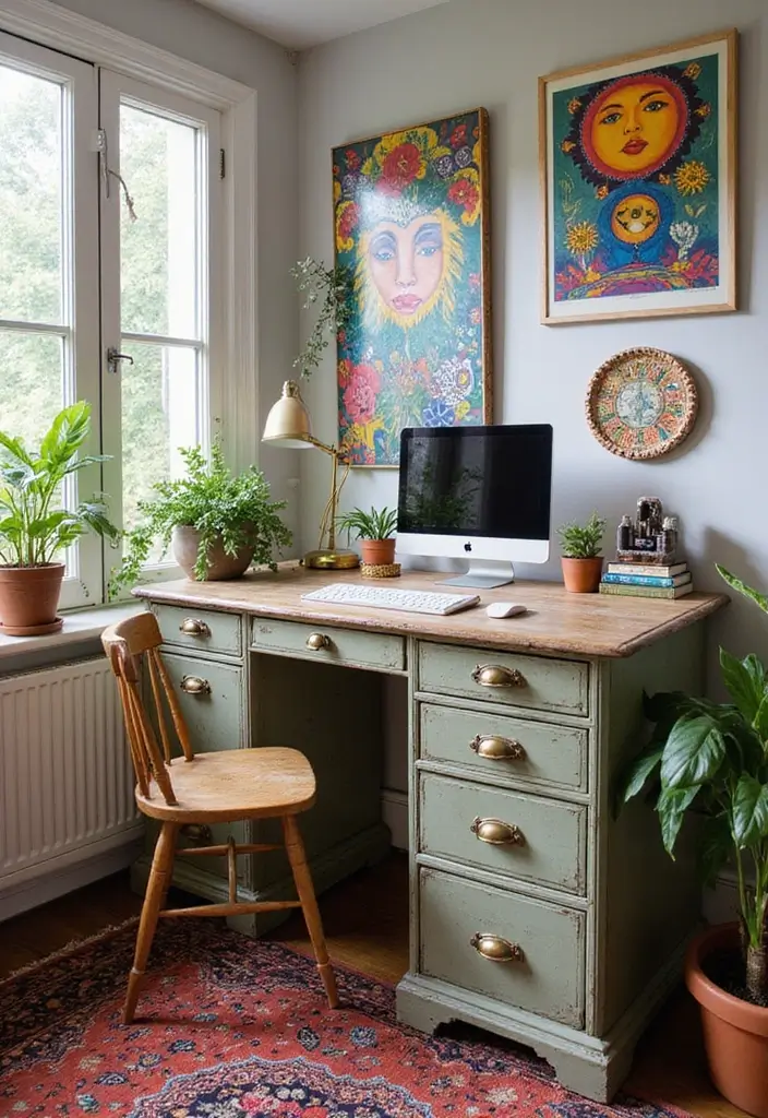 51+ Executive Desk Ideas for Your Home Office - 6. Upcycled Desk with Original Artwork