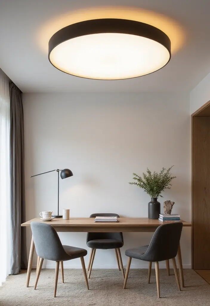 52+ Home Office Lighting Ideas for Focus and Ambience - 12. Circular LED Ceiling Lights