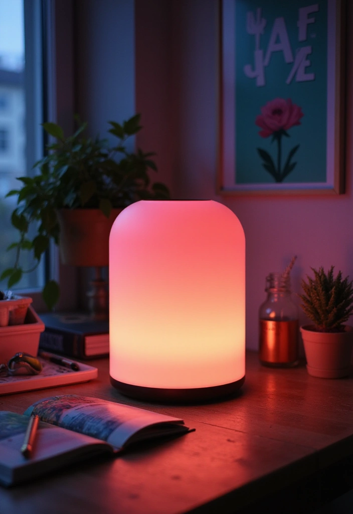 52+ Home Office Lighting Ideas for Focus and Ambience - 13. Color-Changing Lamps
