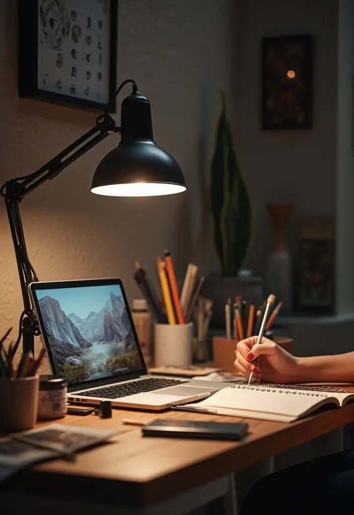 52+ Home Office Lighting Ideas for Focus and Ambience - 18. Workflow-friendly Adjustable Lamps