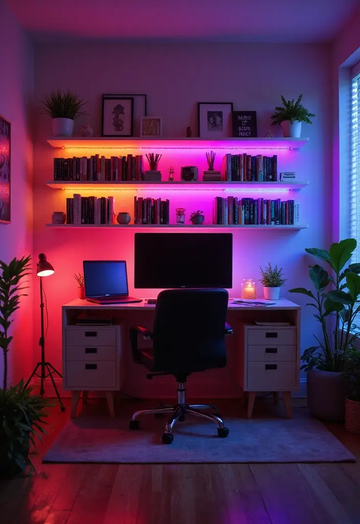 52+ Home Office Lighting Ideas for Focus and Ambience - 2. LED Strip Lighting