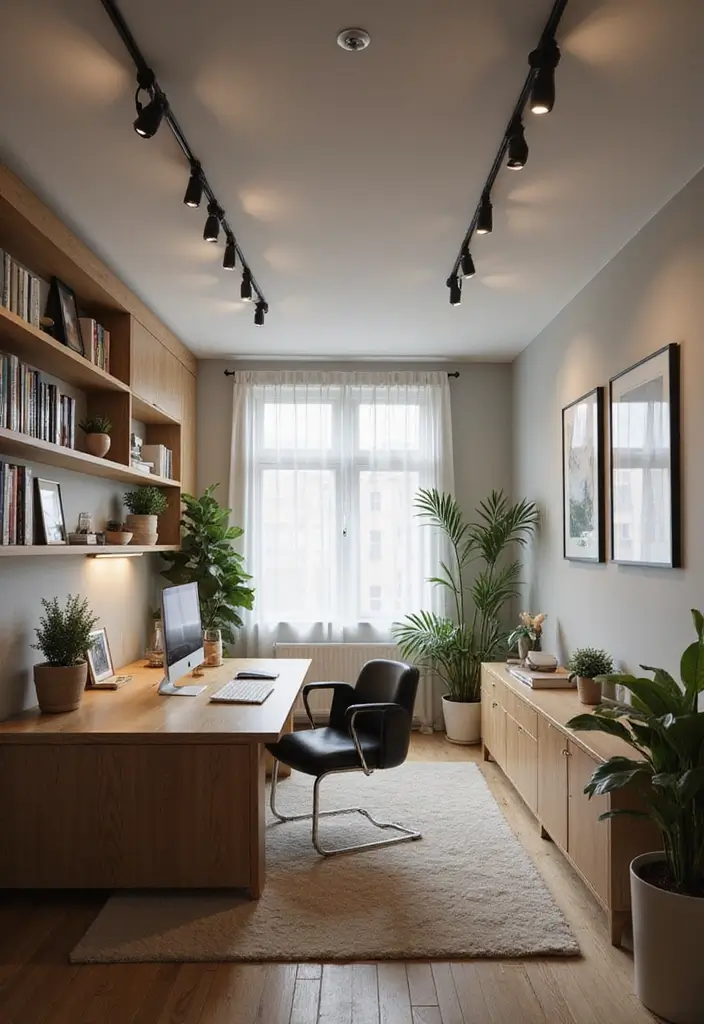 52+ Home Office Lighting Ideas for Focus and Ambience - 27. Overhead Track Lighting
