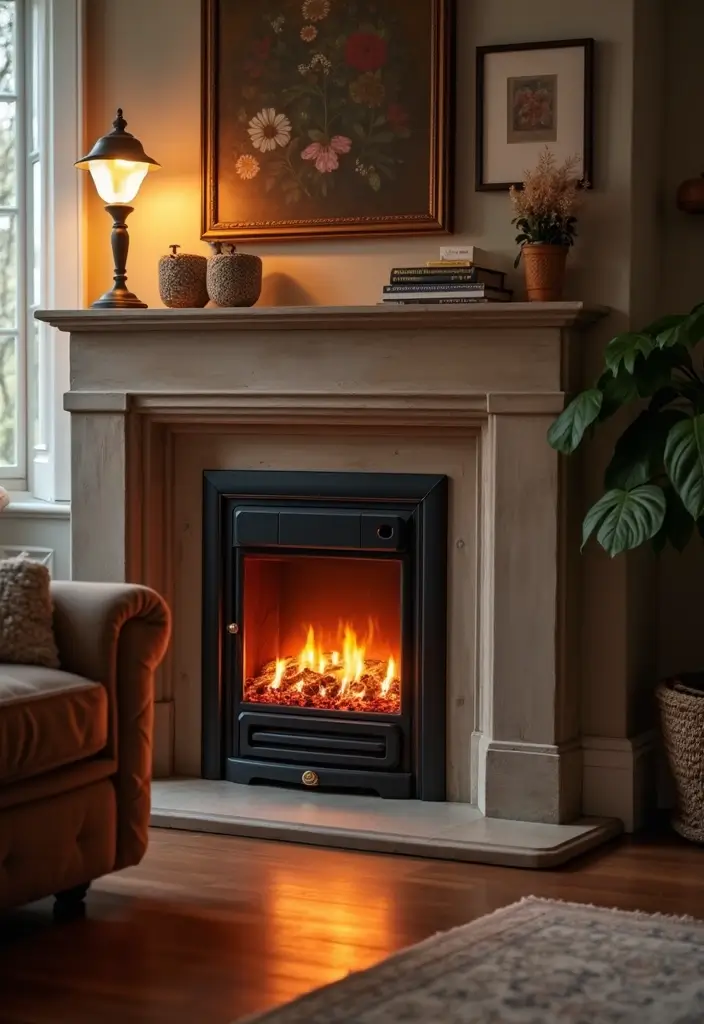 52+ Home Office Lighting Ideas for Focus and Ambience - 35. Fireplace Lighting