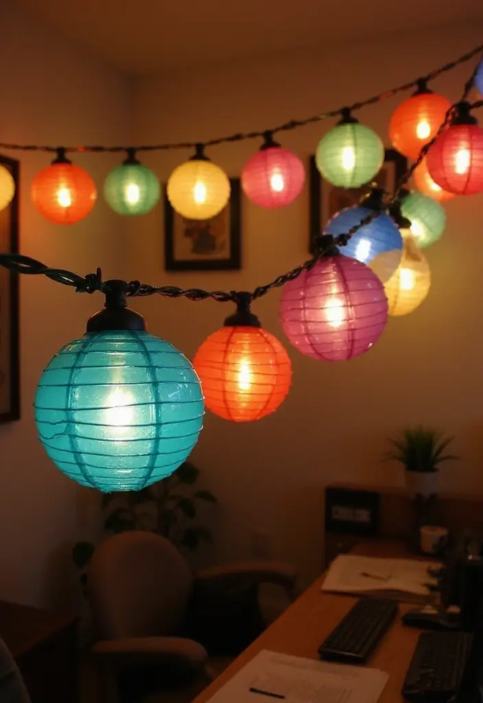 52+ Home Office Lighting Ideas for Focus and Ambience - 37. Lantern String Lights