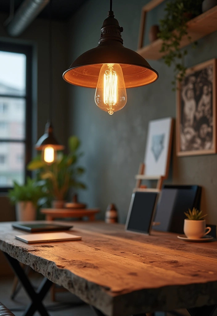 52+ Home Office Lighting Ideas for Focus and Ambience - 39. Industrial Style Lighting