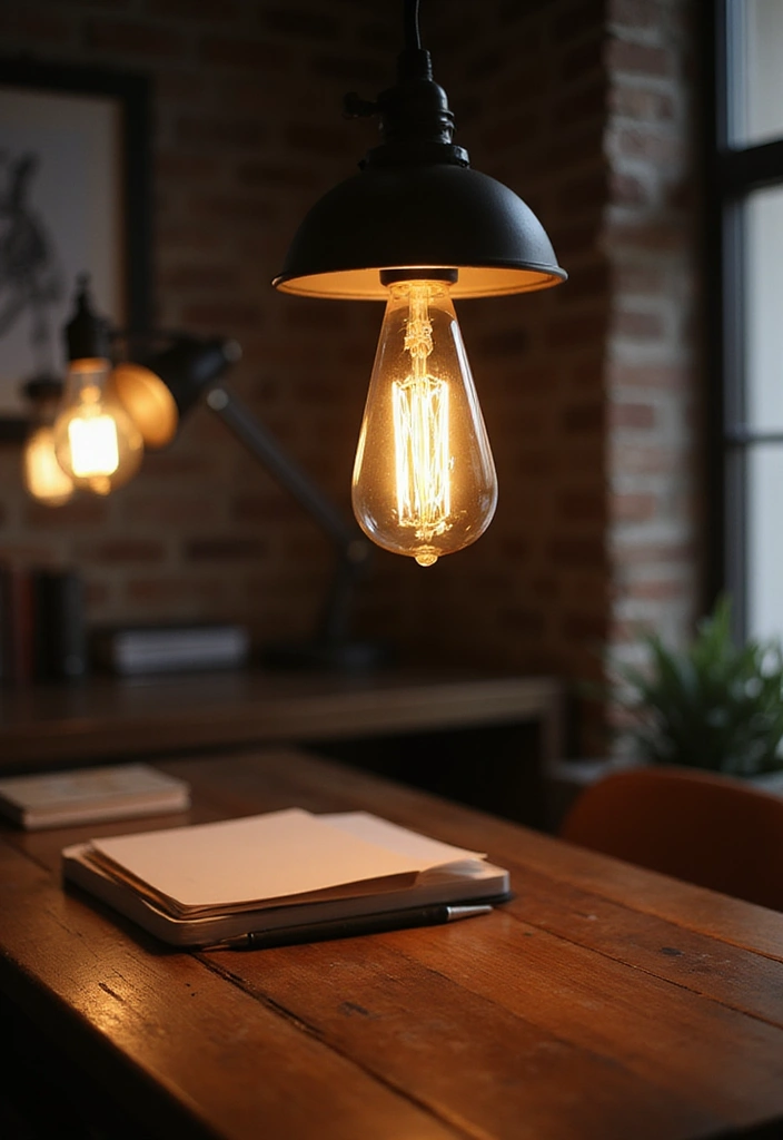 52+ Home Office Lighting Ideas for Focus and Ambience - 4. Vintage Edison Bulbs