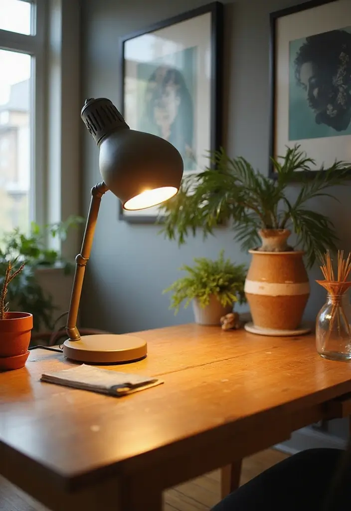 52+ Home Office Lighting Ideas for Focus and Ambience - 43. Stylized Desk Lamps