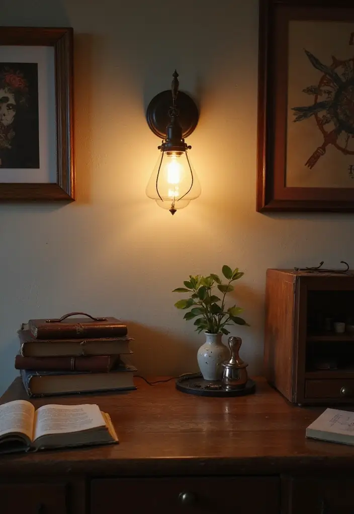 52+ Home Office Lighting Ideas for Focus and Ambience - 48. Vintage-Inspired Wall Lights
