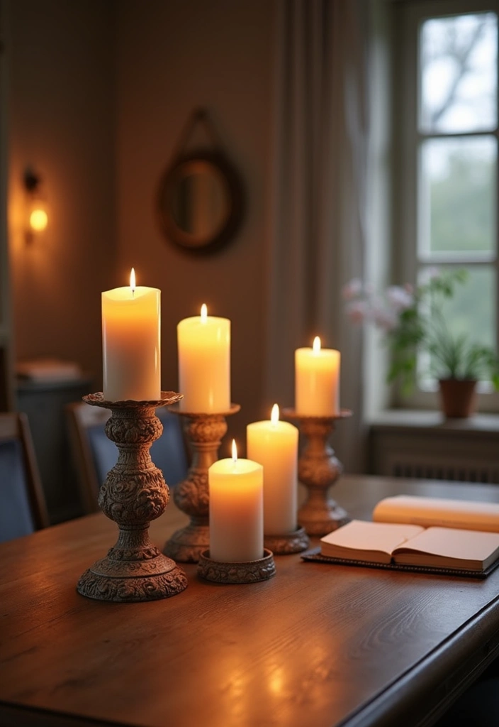 52+ Home Office Lighting Ideas for Focus and Ambience - 52. Candle Holders for Accent Lighting