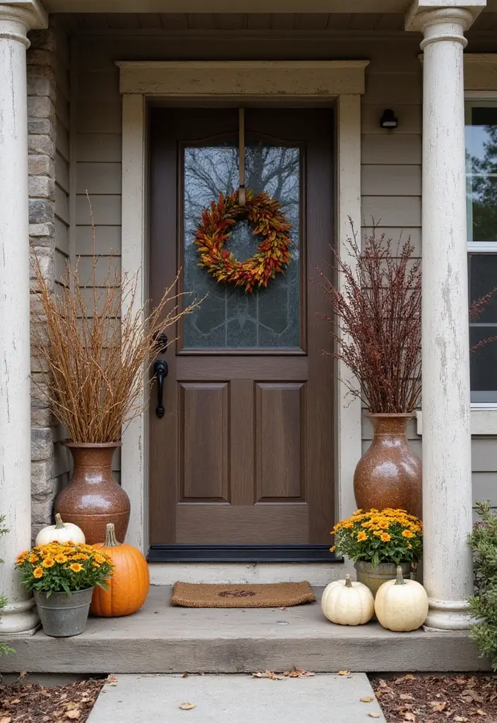 53+ Fall Front Porch Decor Ideas to Welcome the Season - 16. Natural Boughs and Branches