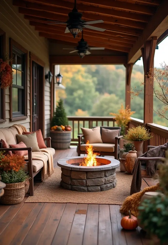 53+ Fall Front Porch Decor Ideas to Welcome the Season - 21. Outdoor Fire Pit Setup