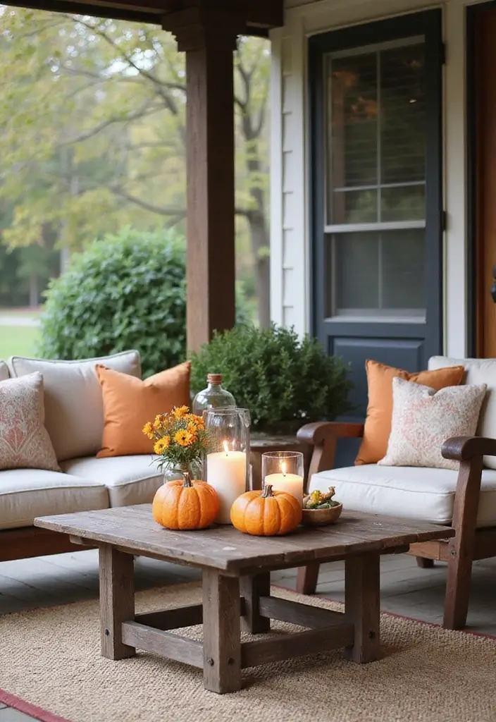 53+ Fall Front Porch Decor Ideas to Welcome the Season - 26. Outdoor Coffee Table Displays
