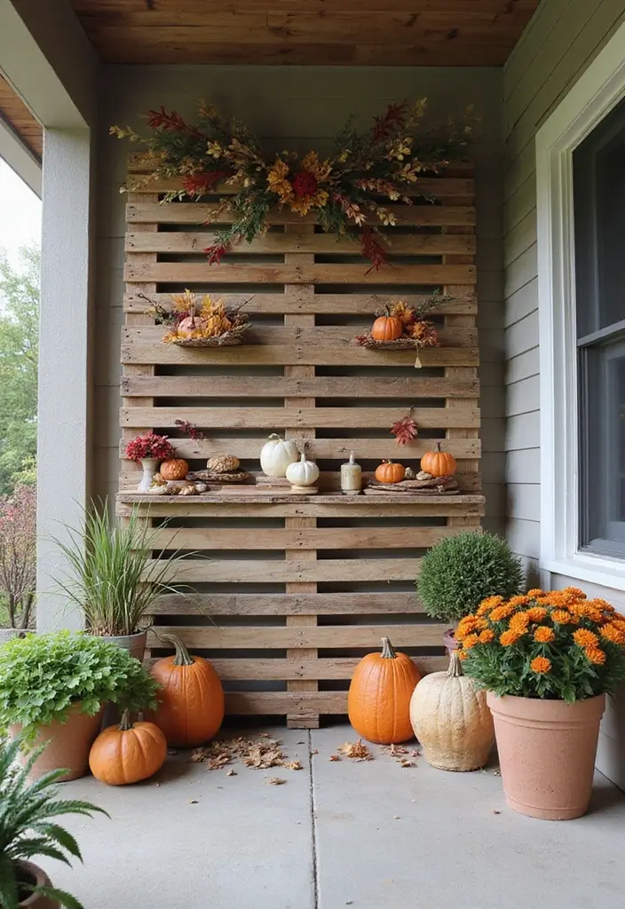 53+ Fall Front Porch Decor Ideas to Welcome the Season - 31. Rustic Pallet Displays