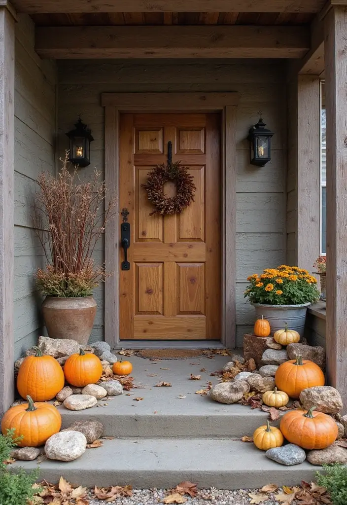53+ Fall Front Porch Decor Ideas to Welcome the Season - 33. Natural Stone Decor