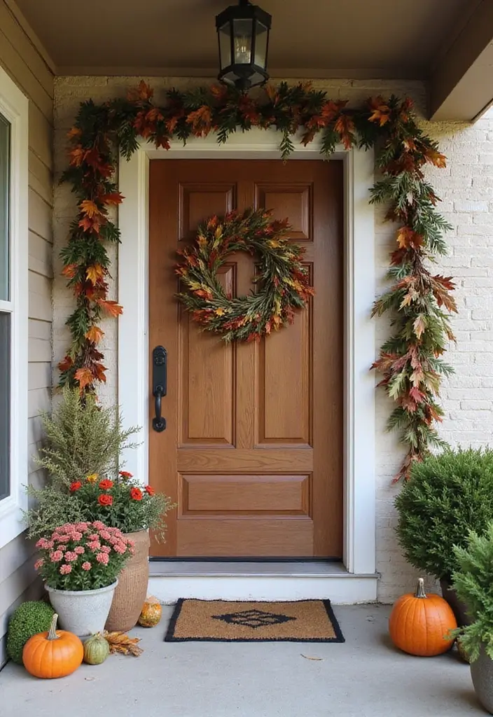 53+ Fall Front Porch Decor Ideas to Welcome the Season - 36. Natural wreaths and Garlands