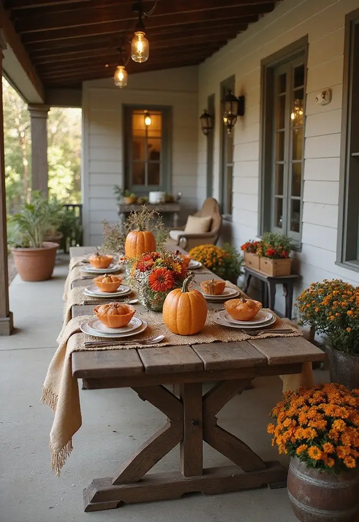 53+ Fall Front Porch Decor Ideas to Welcome the Season - 39. Autumn-Themed Table Decor