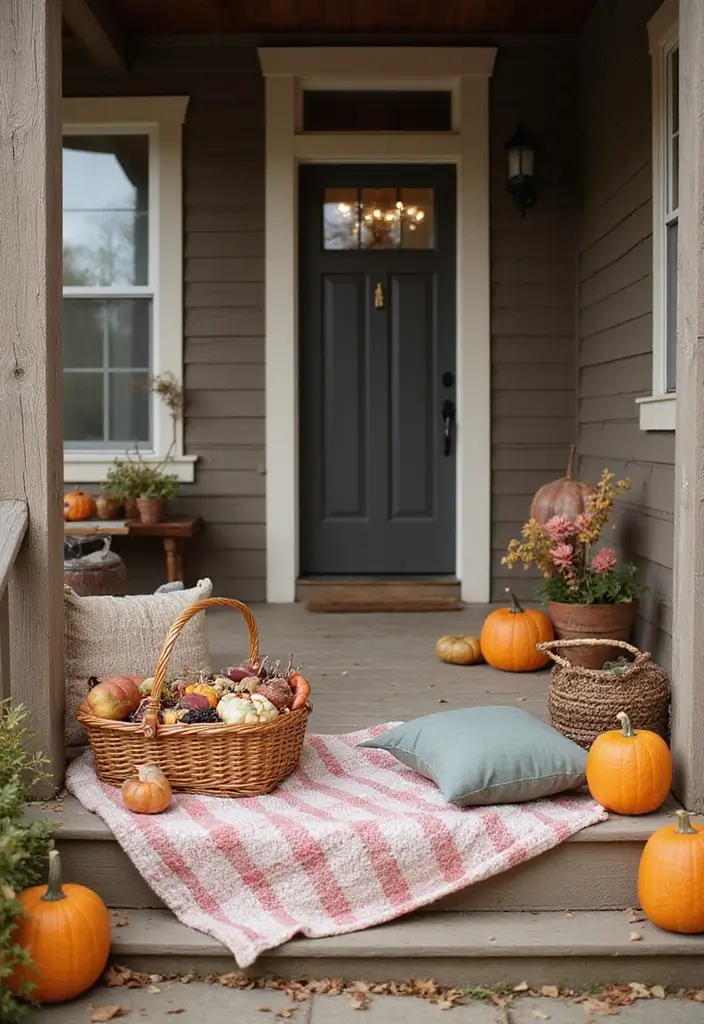 53+ Fall Front Porch Decor Ideas to Welcome the Season - 42. Rustic Picnic Setup