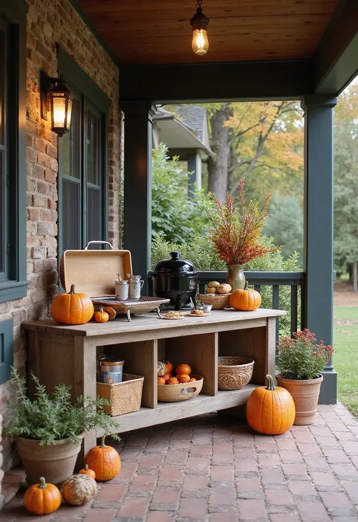 53+ Fall Front Porch Decor Ideas to Welcome the Season - 45. Outdoor Cooking Station