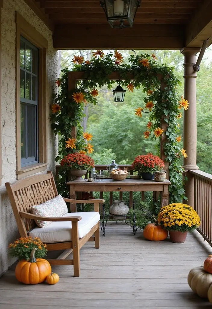 53+ Fall Front Porch Decor Ideas to Welcome the Season - 46. Seasonal Garden Trellis