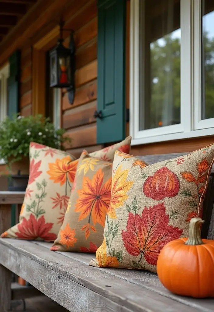 53+ Fall Front Porch Decor Ideas to Welcome the Season - 47. Seasonal Throw Pillows