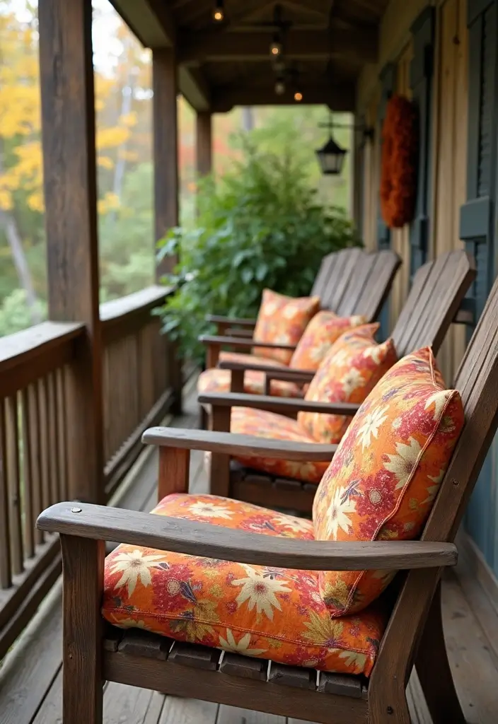 53+ Fall Front Porch Decor Ideas to Welcome the Season - 48. Charming Seat Cushions