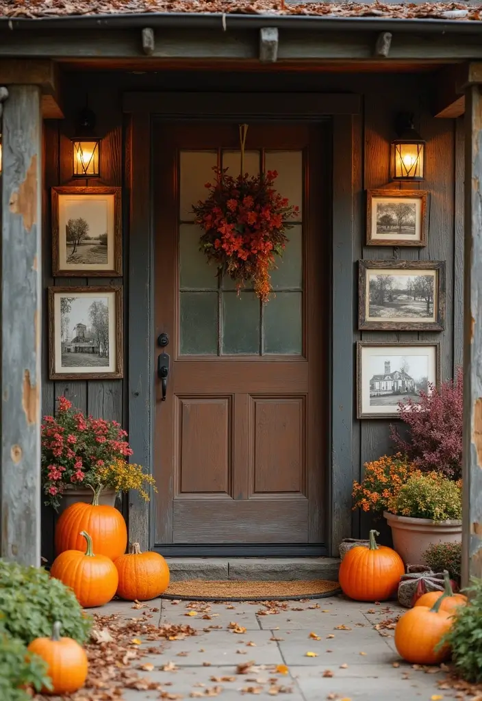 53+ Fall Front Porch Decor Ideas to Welcome the Season - 52. Vintage Photograph Displays