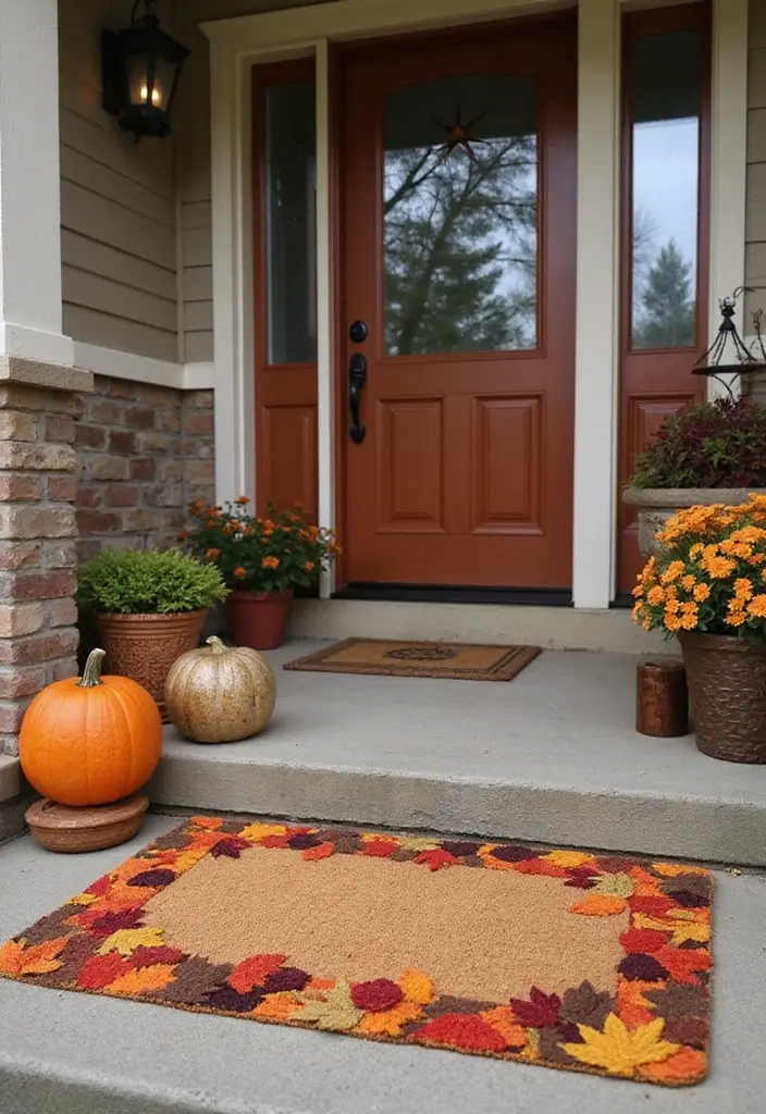 53+ Fall Front Porch Decor Ideas to Welcome the Season - 7. Fall-Themed Doormats