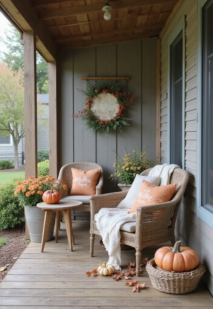 53+ Fall Front Porch Decor Ideas to Welcome the Season - 9. Vintage Furniture Revamps