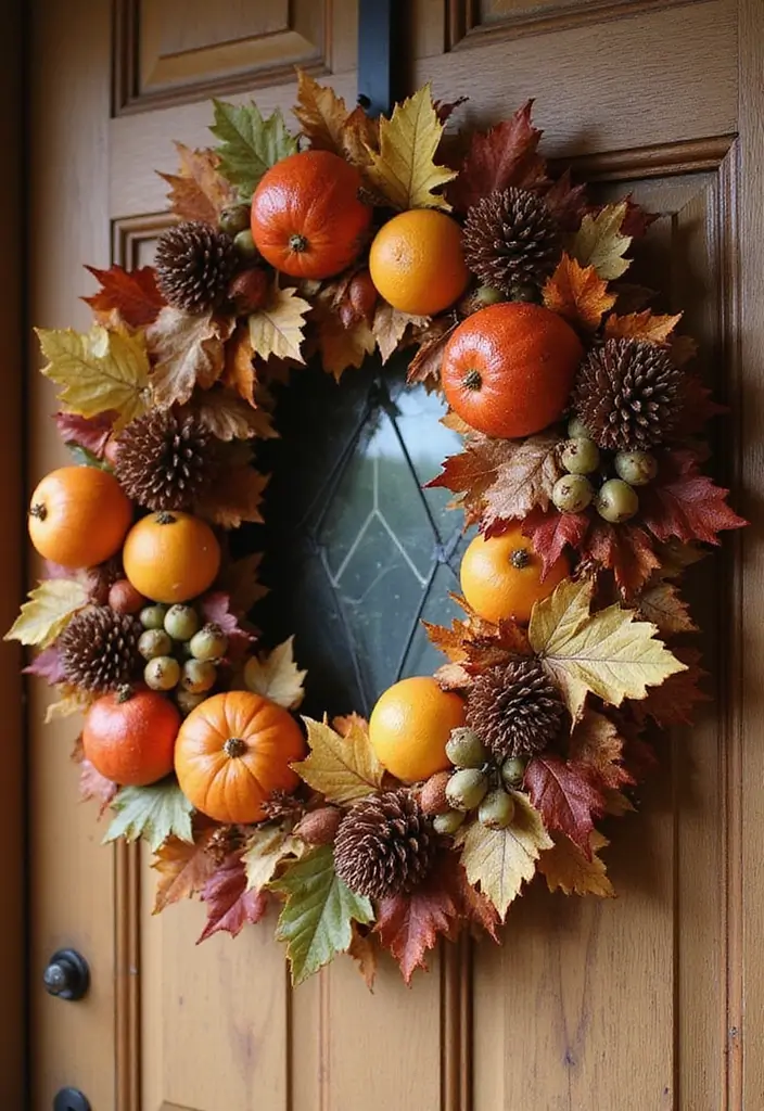 54+ Fall Door Decor Ideas to Make a Statement - 11. Harvest-Themed Wreath
