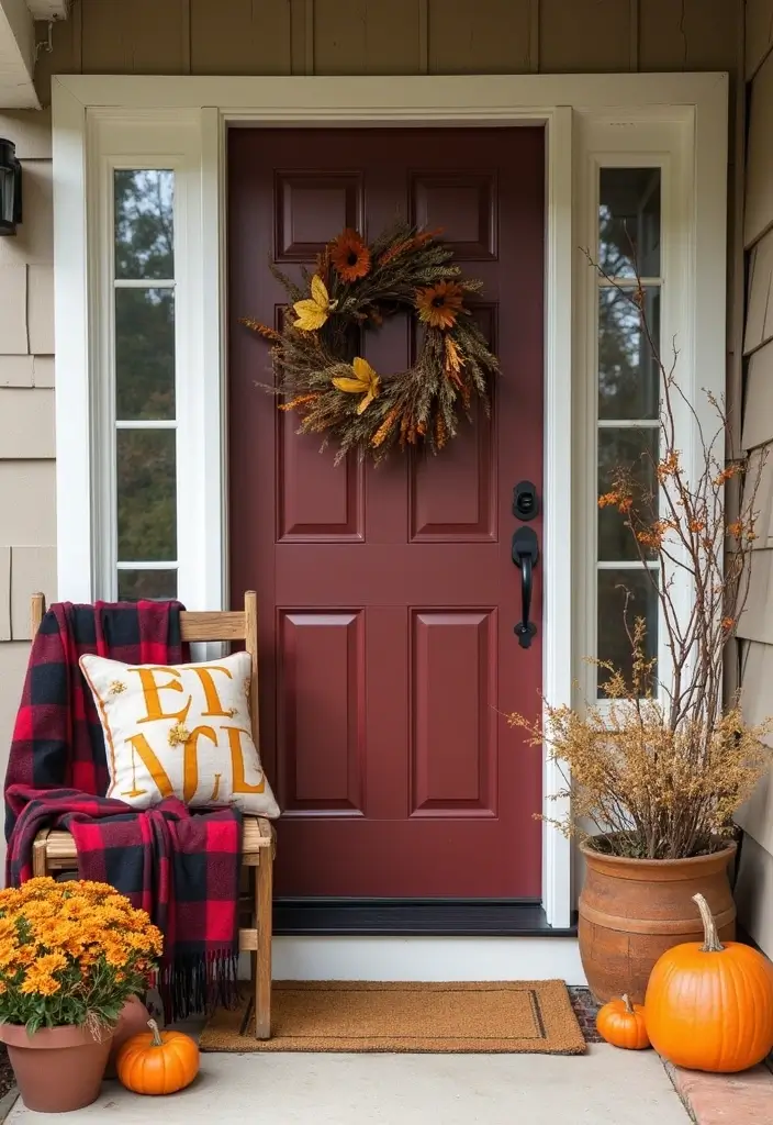 54+ Fall Door Decor Ideas to Make a Statement - 12. Cozy Blanket Bunch
