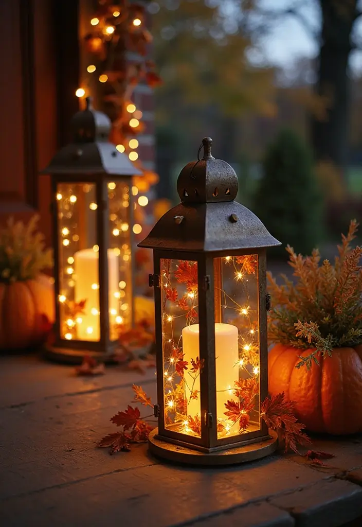 54+ Fall Door Decor Ideas to Make a Statement - 13. Seasonal Lanterns