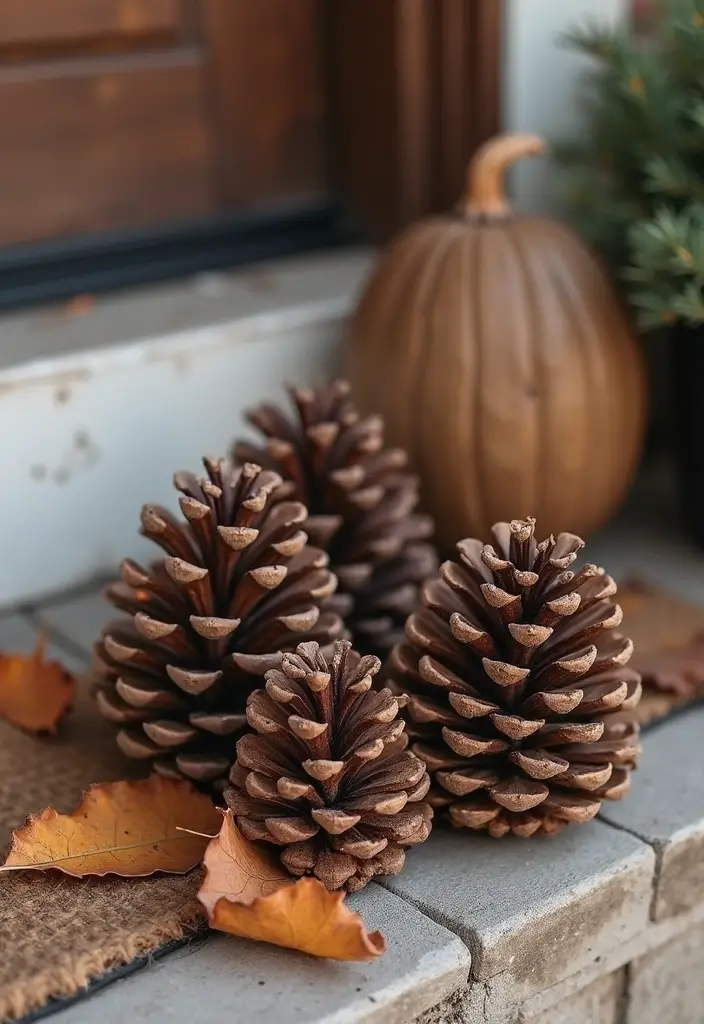 54+ Fall Door Decor Ideas to Make a Statement - 14. Simple Pinecone Accents