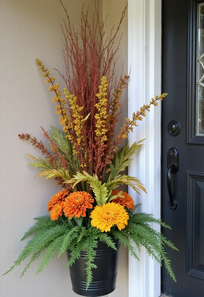 54+ Fall Door Decor Ideas to Make a Statement - 19. Vertical Door Planters