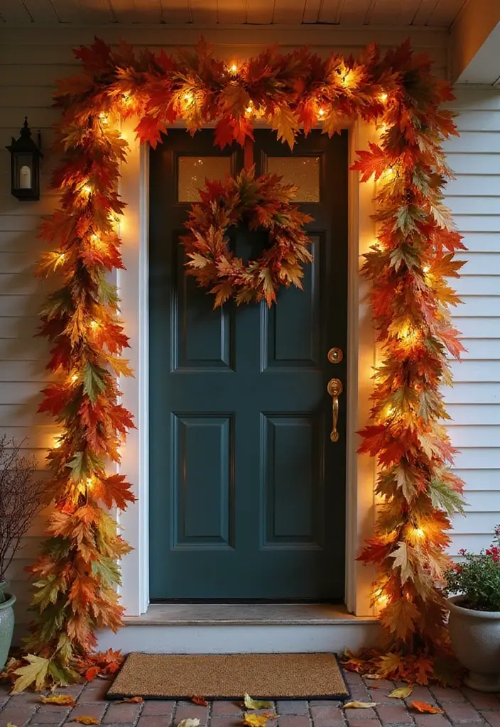 54+ Fall Door Decor Ideas to Make a Statement - 2. Colorful Leaf Garland