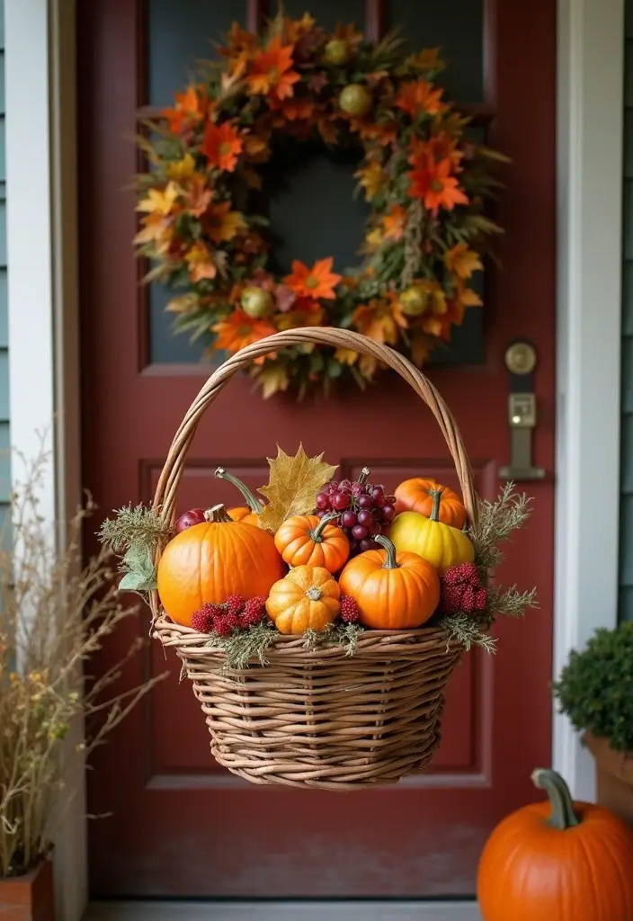 54+ Fall Door Decor Ideas to Make a Statement - 21. Harvest Basket on the Door