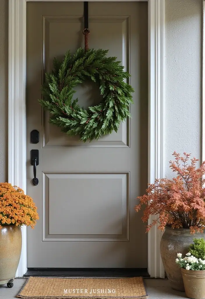 54+ Fall Door Decor Ideas to Make a Statement - 23. Boxwood and Berry Wreath