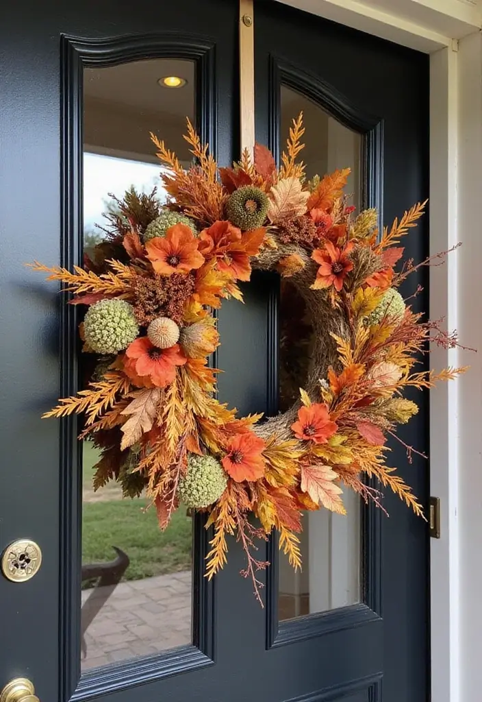 54+ Fall Door Decor Ideas to Make a Statement - 28. Autumn-Inspired Floral Door Hanger