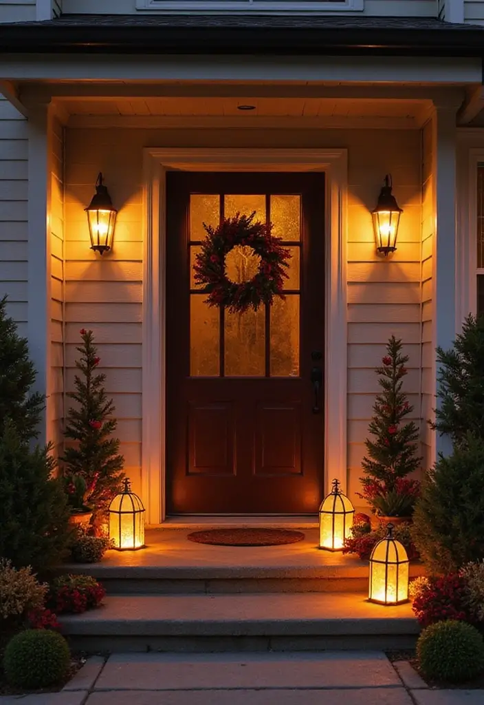 54+ Fall Door Decor Ideas to Make a Statement - 30. Cozy Entryway Lanterns