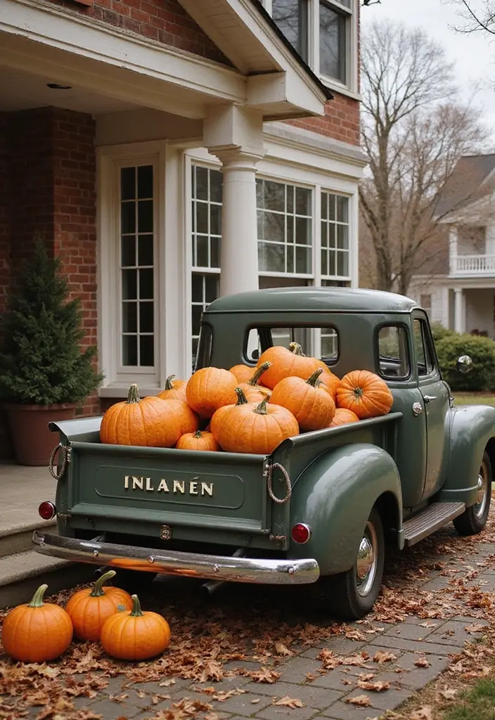 54+ Fall Door Decor Ideas to Make a Statement - 31. Vintage Truck Decor