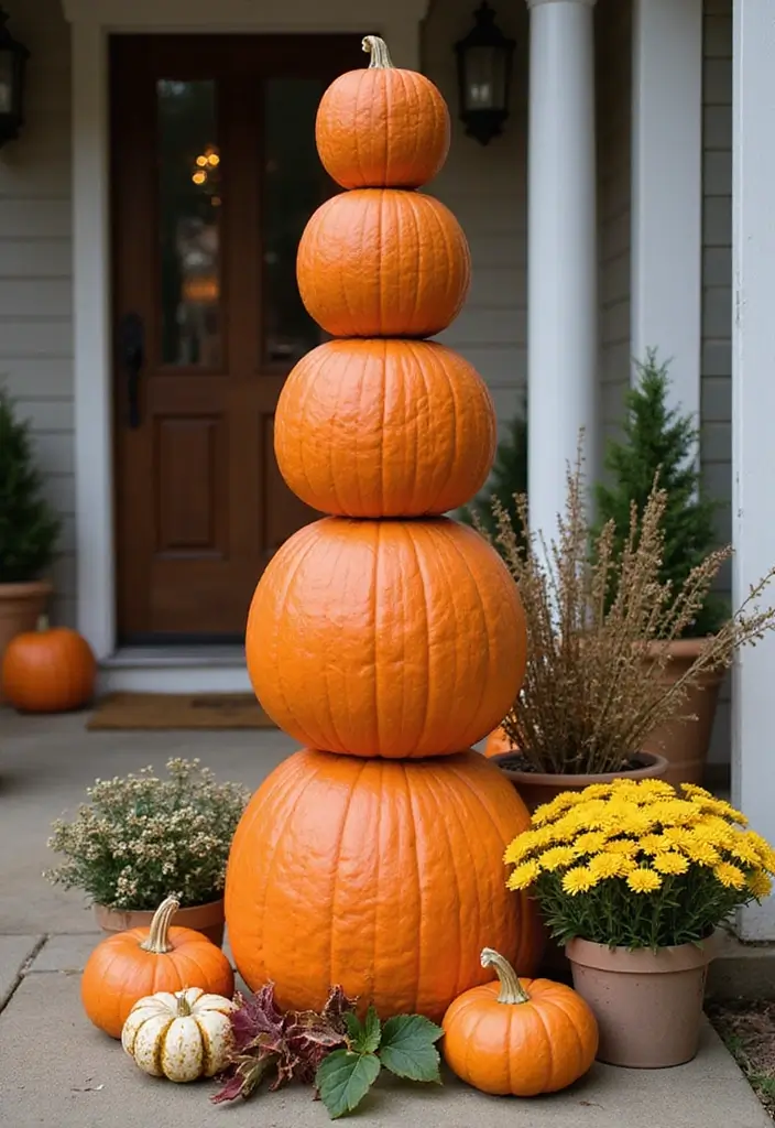 54+ Fall Door Decor Ideas to Make a Statement - 37. Pumpkin Topiary
