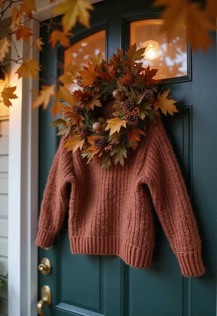 54+ Fall Door Decor Ideas to Make a Statement - 4. Cozy Sweater Wreath