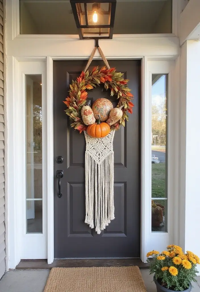54+ Fall Door Decor Ideas to Make a Statement - 43. Macrame Fall Hanger