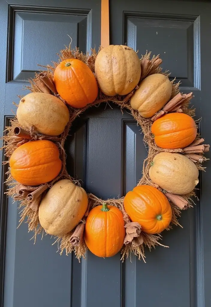 54+ Fall Door Decor Ideas to Make a Statement - 44. Pumpkin Spice Wreath