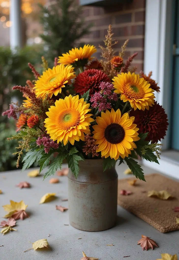 54+ Fall Door Decor Ideas to Make a Statement - 5. Fall Floral Arrangement