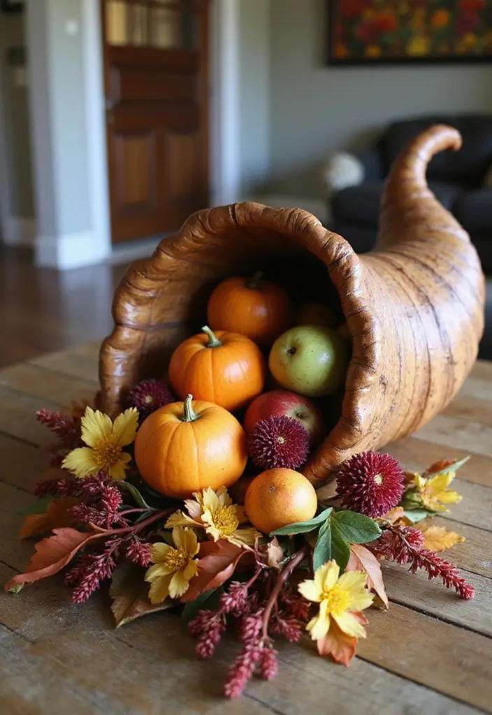 54+ Fall Door Decor Ideas to Make a Statement - 54. Cornucopia Centerpiece