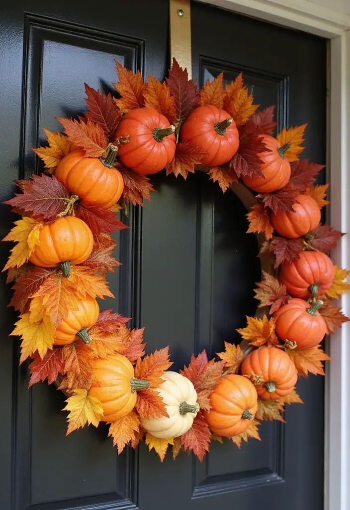 54+ Fall Door Decor Ideas to Make a Statement - 9. Ombre Pumpkin Wreath