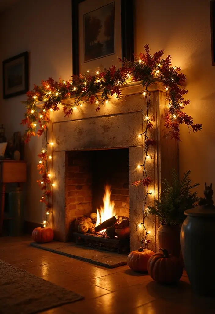 55+ Fall Mantel Decor Ideas for a Cozy Home - 11. Twinkling Fairy Lights