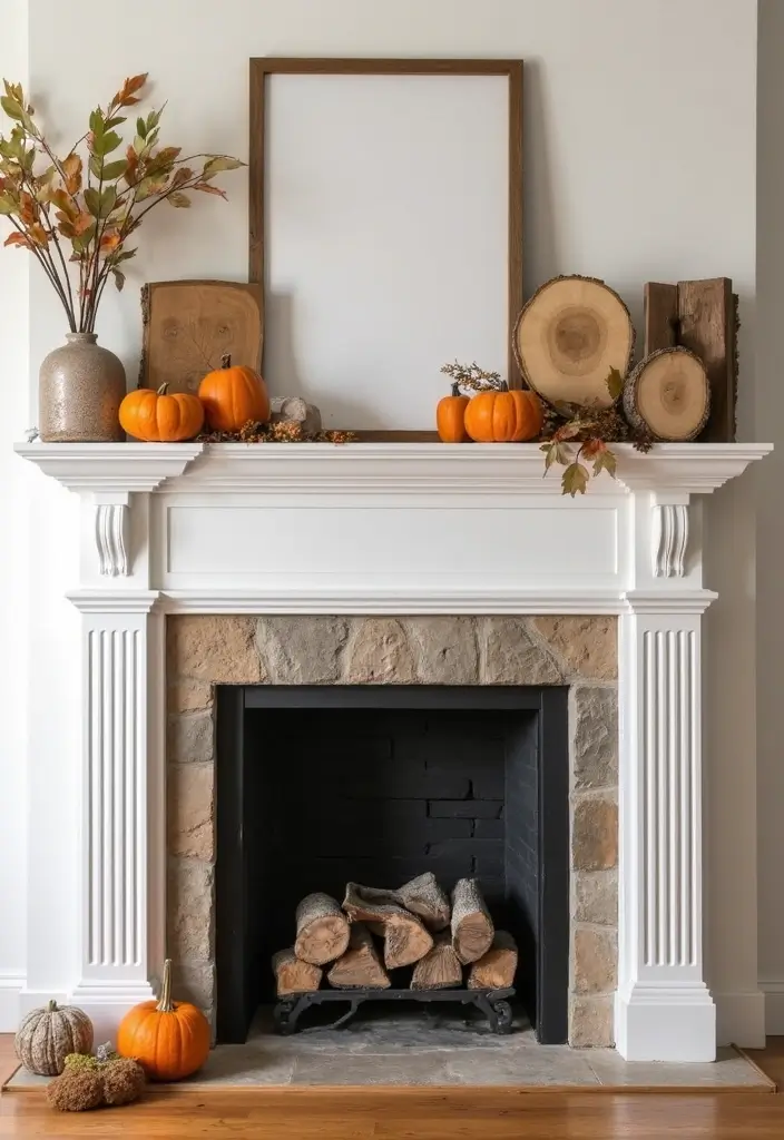 55+ Fall Mantel Decor Ideas for a Cozy Home - 13. Natural Wood Accents